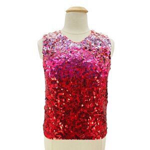 Vintage Michael Simon Womens XL Sweater Sequin Hearts Sleeveless Red Pink Fitted